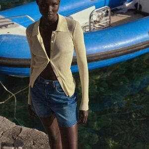 Brand New Zara- Light Yellow long sleeve button down knit